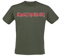 Iron Maiden Logo Uomo T-Shirt Cachi 100% Cotone Regular