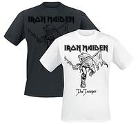 Iron Maiden Trooper - Doppelpack Uomo T-Shirt Nero/Bianco S 100% Cotone Regular