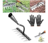 Iron Rake 2.0 With Handle, Iron Weeding Rake, 5/6/7/8 Teeth Carbon Steel Garden Weeding Rakes For Dethatching Gardening And Backyard Lawn Loosening (7 Teeth)