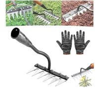 Iron Rake 2.0 With Handle, Iron Weeding Rake, 5/6/7/8 Teeth Carbon Steel Garden Weeding Rakes For Dethatching Gardening And Backyard Lawn Loosening (6 Teeth)