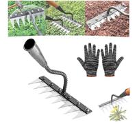 Iron Rake 2.0 With Handle, Iron Weeding Rake, 5/6/7/8 Teeth Carbon Steel Garden Weeding Rakes For Dethatching Gardening And Backyard Lawn Loosening (8 Teeth)