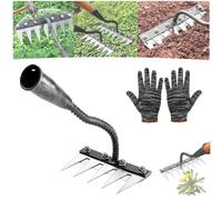 Iron Rake 2.0 With Handle, Iron Weeding Rake, 5/6/7/8 Teeth Carbon Steel Garden Weeding Rakes For Dethatching Gardening And Backyard Lawn Loosening (5 Teeth)