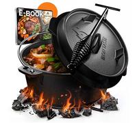 IRON TASTE Set Pentola Olandese in Ghisa 12L - Pentola Pre-Stagionata con Sollevacoperchio Pratico e Sottopentola in Acciaio Inox, Perfetta come Forno Olandese per Pane, Stufati, Arrosti e BBQ