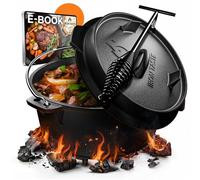 IRON TASTE Set Pentola Olandese in Ghisa 9L - Pentola Pre-Stagionata con Sollevacoperchio Pratico e Sottopentola in Acciaio Inox, Perfetta come Forno Olandese per Pane, Stufati, Arrosti e BBQ