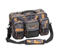 IRON TROUT Trout Bag 2 - Borsa da pesca con scomparti imbottiti per accessori per pesci predatori estraibile, borsa per trota, borsa per esche da pesca inclusa scatola Vario, marrone, 38 x 22 x 25 cm,