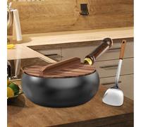 Iron Wok Pan con coperchio e spatola cinese Wok per il ristorante da cucina