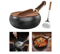 Iron Wok Pan con coperchio e spatola cinese Wok per il ristorante da cucina