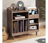 IRONCK Grande supporto per giradischi con base di ricarica, in vinile per 300 album, armadietto a 3 livelli con pareti divisorie, mid-century, moderno, per sala musicale, marrone vintage