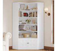 IRONCK Libreria angolare da 205,7 cm con porta, libreria Lagre a 6 ripiani con scaffale, libreria alta per soggiorno, casa, ufficio, bianco