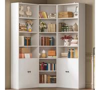 IRONCK Libreria angolare e libreria con 2 armadietti e 7 ripiani regolabili, altezza 180,3 cm, combinazione angolare, bianco