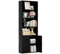 IRONCK Libreria con ante a 6 ripiani, mensola in legno con ante e ante per libreria, scaffalatura aperta per studio, ufficio, soggiorno, camera da letto, 180 x 60 x 23,5 cm (nero)