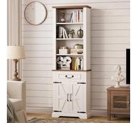 IRONCK Libreria con armadietto, altezza 182,9 cm, libreria con ripiani regolabili e cassetto, libreria a 4 ripiani aperti con luci a LED per casa, ufficio, soggiorno, bianco/noce
