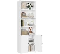 IRONCK Libreria da 180 cm con ante a 6 livelli, scaffale in legno con ante, libreria aperta, per studio, ufficio, soggiorno, camera da letto (bianco)