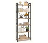 IRONCK Libreria da 2 m, con 6 ripiani, in legno con telaio in metallo, per ufficio industriale, ripiani aperti, per ufficio, soggiorno, camera da letto, cucina (marrone cammello nero)