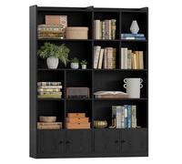IRONCK Libreria e libreria, grande libreria a 6 ripiani con 4 ante, da pavimento, per casa, ufficio, soggiorno, camera da letto, nero