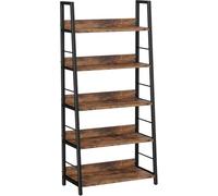 IRONCK Libreria Scaffale 5 Ripiani, Scaffale a scala, scaffale legno 35x70x150cm, libreria verticale industriale, Telaio in acciaio, per ufficio, soggiorno, studio, cucina, marrone nero