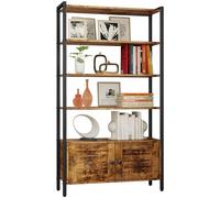 IRONCK Libreria Scaffale con Ante, scaffale legno 5 Ripiani, metallo, Libreria industriale con ripiani regolabili, libreria verticale per soggiorno, ufficio, cucina, studio, marrone vintage