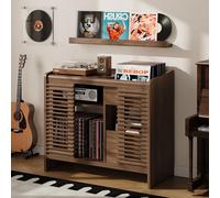 IRONCK Mensola per giradischi in vinile con supporto da parete, supporto per dischi in vinile, con spina di ricarica, in legno retrò, per soggiorno e camera da letto, marrone noce