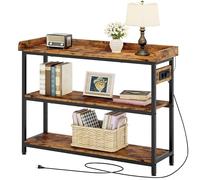 IRONCK Tavolo consolle con stazione di ricarica, tavolino sottile con 3 ripiani, tavolo da corridoio, divano con connettore di tipo C, ingresso corridoio, soggiorno, ufficio, 109 x 35 x 76 cm, nero
