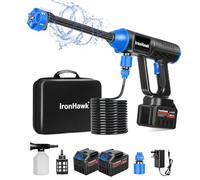 IronHawk Rondella ad alta pressione senza fili - Batteria 2 x Li-ION, portatile e leggero, ugello 6 in -1, tubo 10 m - per auto, terrazza e giardino