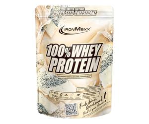 IronMaxx 100% Whey Protein Powder 500g - Poppy Seed Cheesecake Creamy Protein Shake with BCAAs & EAAs High Protein Low Carb & Low Sugar Ideal for Muscle Building, Diet & Fitness