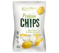 IronMaxx High Protein Potato Chips - Panna acida & Cipolla 60g sacchetto | Povere di zucchero e senza glutine | Alto contenuto proteico e a base di patate (Confezione da 6)