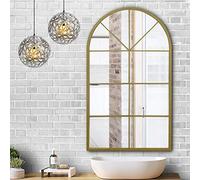 ironsmithn Specchio da parete decorativo lungo da appendere ad arco per finestra, decorazione da parete per bagno, soggiorno o camera da letto (oro)