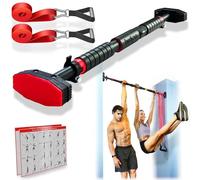 IRONSURGE Barra per trazioni per corridoio o porta, set da 6 pezzi con due fasce di resistenza attaccabili/maniglie, manuali di allenamento, barra per trazioni senza viti, max 308,4 kg, opzioni di