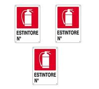 IRPot - 3 X CARTELLO SEGNALETICO IN PLASTICA " ESTINTORE N°" INDICAZIONI UFFICIO