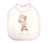 irpot Bavetta bavaglino neonato personalizzato con nome vari temi stampa sublimatica 21 x 23 cm con bordino (Orsetta palloncini rosa)