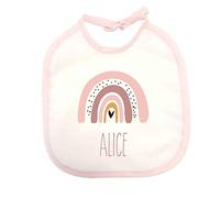 irpot Bavetta bavaglino neonato personalizzato con nome vari temi stampa sublimatica 21 x 23 cm con bordino (Arcobaleno boho rosa)