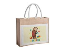 irpot Borsa mare Shopping Personalizzabile in juta e cotone grafica personaggio a scelta idea regalo riutilizzabile accessorio gadget scuola tempo libero Tote Bag (Curioso come George)