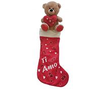 irpot Calza della befana con Orsetto Peluche e Scritta Ti Amo 45 cm Ideale da Appendere al Camino Piena di dolciumi, all'albero di Natale o Come Regalo per Gli Innamorati
