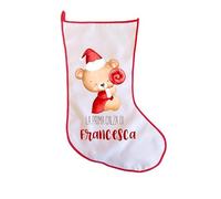 irpot Calza della befana La Prima Calza di con Nome Personalizzabile Grafica Orsetto Natalizio Ideale da Appendere al Camino Piena di dolciumi, all'albero di Natale o Come Regalo per i Neonati