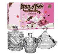 irpot Kit Confettata Fai da te con contenitori in Vetro e 3kg di confetti a scelta set per allestimento buffet festa a tema nascita battesimo promessa comunione matrimonio (Two Milk Sfumato Rosa)
