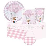 irpot kit n.13 per 24 persone benvenuta elefantino in mongolfiera coordinato nascita bambina decorazioni piatti carta bicchieri tovaglioli elefante
