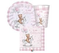irpot kit n 2 battesimo teddy bear rosa bambina decorazioni piatti carta piatti dessert bicchieri tovaglioli crosa party festa battezzo bimba pastello scacchi