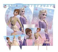 IRPot - KIT N 79 COORDINATO TAVOLA FROZEN NORTHEN PRINCIPESSE + TOPPER TORTA BUON COMPLEANNO ROSA