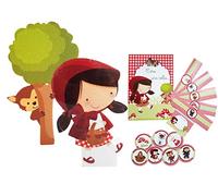 irpot Set Addobbi Adesivi Festa in Carta + Soggetti Polistirolo Battesimo Compleanno (Cappuccetto Rosso)