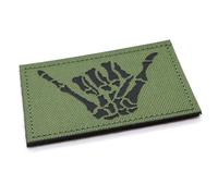 IRR Morale Patch Scheletro Mano Cartello Shaka militare Hook and Loop Camouflage 8 x 5 cm Army Airsoft Badge Forces Emblema (OD Green)