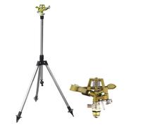 Irrigatore a impatto su base treppiede retrattile, resistente irrigatore d'acqua in lega di zinco per cortile, prato, giardino, rotazione da 0 a 360°, copertura di ampia area, connettore universale da