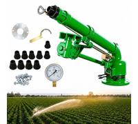 Irrigatore A Impulso Con Manometro, Raggio 26-53m | Irrigatore Agricolo, Gittata Regolabile, Corpo Metallico E 10 Ugelli, Per Irrigazione Agricola E Prati