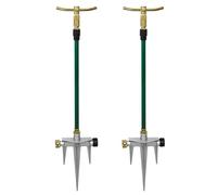 Irrigatore d'acqua da giardino regolabile a 360° con asta telescopica, base a punta, tubo da 1/2", 3/4" NH, 20-80 PSI, flusso 19L/min, altezza 68-101 cm, confezione da 2