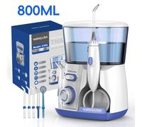 Irrigatore orale con idropulsore elettrico Waterpulse, detergente per denti con filo interdentale per l'igiene dentale di grande capacità da 800 ml con 5 punte