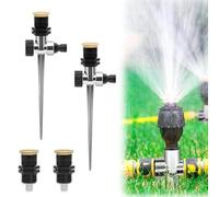 Irrigatore per prato, 4 irrigatori circolari con 2 punte in metallo resistente, spruzzatore regolabile da 30° a 360° per giardino, patio e prato, distribuzione uniforme dell'acqua per erba verde