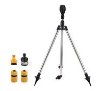 Irrigatore rotante a treppiede in acciaio con supporto telescopico per irrigazione, treppiede con inserto a terra in acciaio, rotazione a 360 °