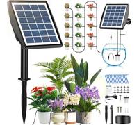 Irrigazione Automatica Energia Solare, Kit Irrigazione Automatica da Giardino con Tubo Lungo 15M e Gocciolatore, Adatto per Piante in Vaso da Giardino e Balcone All'aperto, Verdure