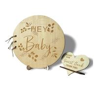 Irtyif Libro Degli Ospiti Per Baby Shower Con Copertina In Legno,Libro Nascita Bimbo,Album Battesimo Bimbo,Alternativa Al Libro Degli Ospiti Per Baby Shower,Regalo Battesimo Bimbo
