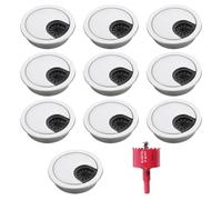 Irtyif Passacavi Scrivania,Passacavo Per Scrivania,10 Pezzi Passacavi in Plastica 60mm per scrivania Tavolo,con 1 Sega a Tazza da 60mm per Cavo da Tavol Scrivanie Uffici e Piani da Lavoro