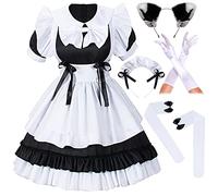 Irtysh Set di guanti pelosi da donna con orecchie di gatto pelose per travestimento da cameriera francese anime Kawaii (nero, L)